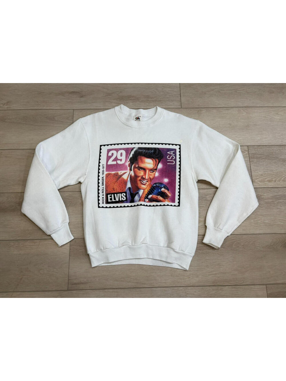 Vintage 1992 Elvis Presley Postage Stamp Crewneck Sweatshirt White Medium